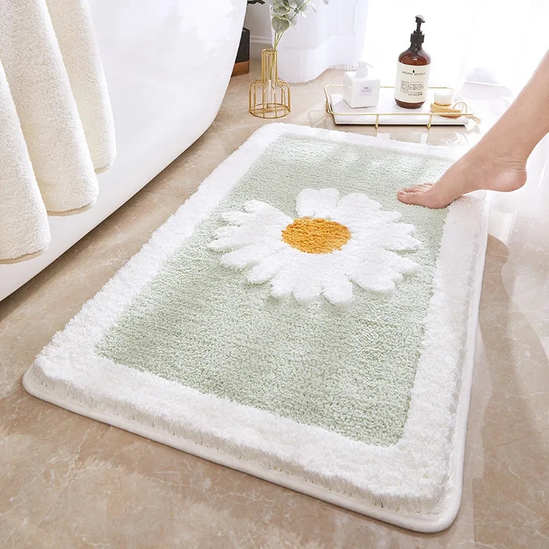 Absorbent Daisy Flocking Bath Mat