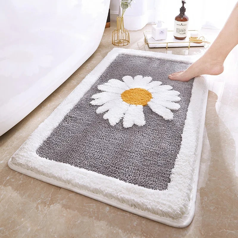 Absorbent Daisy Flocking Bath Mat