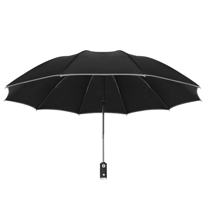 Fully Automatic Umbrella with Flashlight Female Male Luxury Business Windproof Umbrellas Rain Anti-UV Parasol Household Outdoor