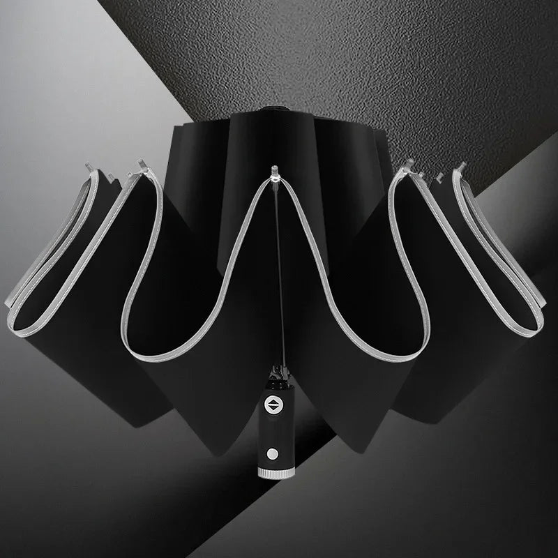 Fully Automatic Umbrella with Flashlight Female Male Luxury Business Windproof Umbrellas Rain Anti-UV Parasol Household Outdoor